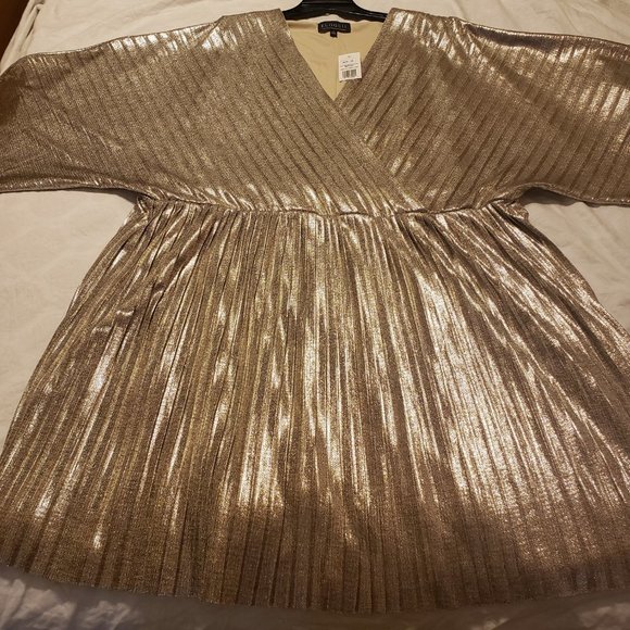 Eloquii Dress Pleated Kimono Sleeve Mini Silver/Gold Size 28 NWT - Picture 10 of 11